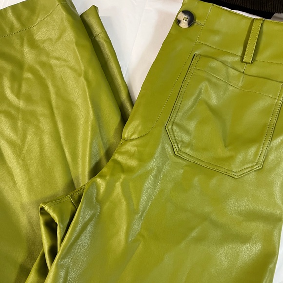 Anthropologie Maeve 25T wide leg vegan leather Chartreuse pants Green NWOT - Picture 3 of 9